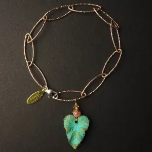 Verdigris bracelet: rose gold   rhodocrosite