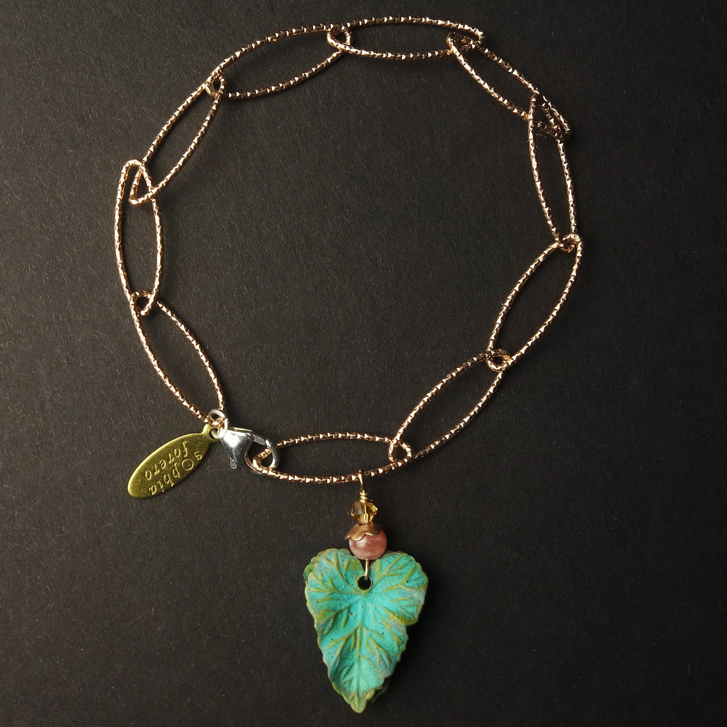 Verdigris bracelet: rose gold   rhodocrosite