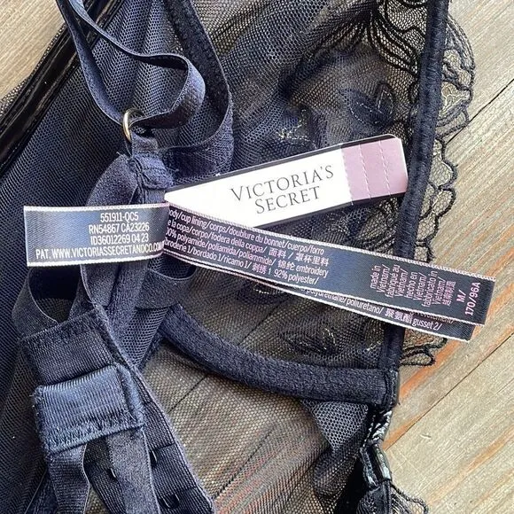 Victoria’s Secret VS Midnight Affair Lace Unlined Teddy Leather Black Medium