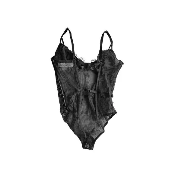 Victoria’s Secret VS Midnight Affair Lace Unlined Teddy Leather Black Medium