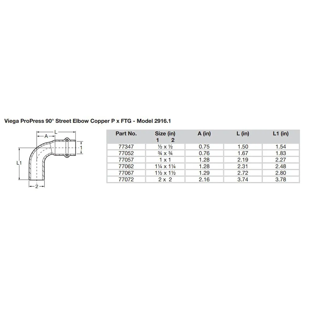 Viega Propress 1/2" - 90 Copper Elbow - Street/Press Connection - Smart Connect Technology [77347]