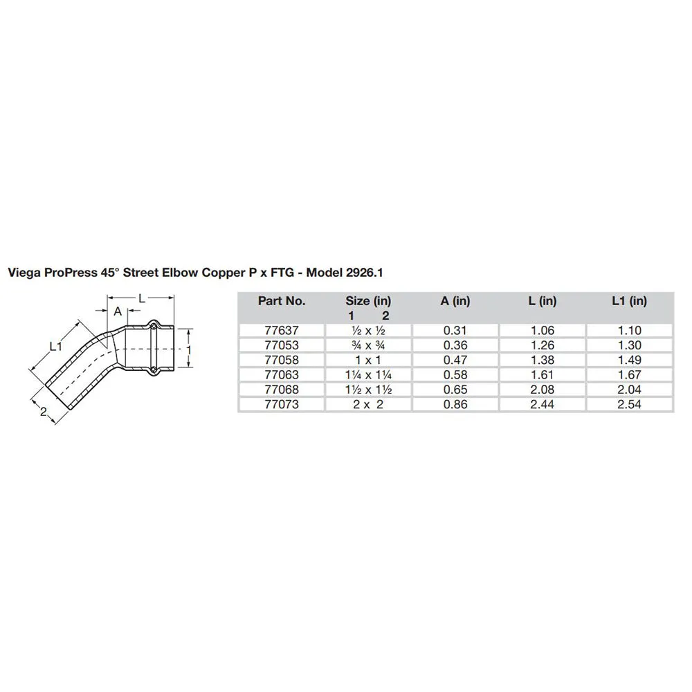 Viega ProPress 2" 45 Copper Elbow - Street/Press Connection - Smart Connect Technology [77073]