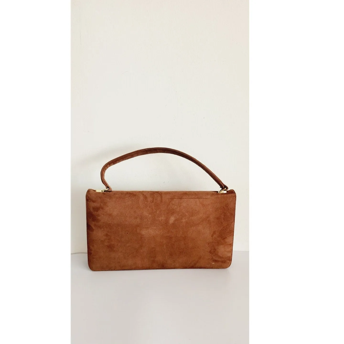 Vintage 60s Brown Suede Handbag Alligator Juarez Mexico