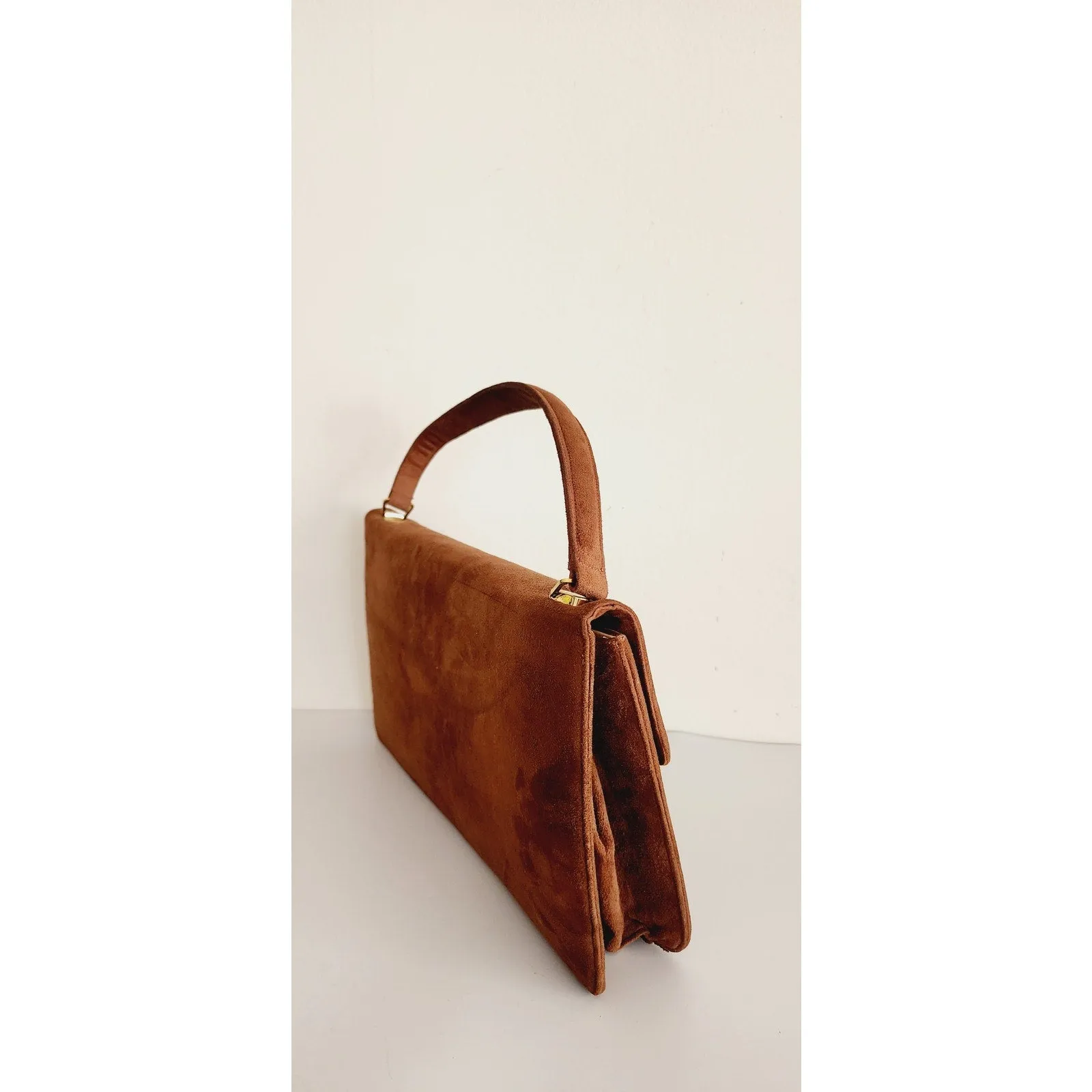 Vintage 60s Brown Suede Handbag Alligator Juarez Mexico