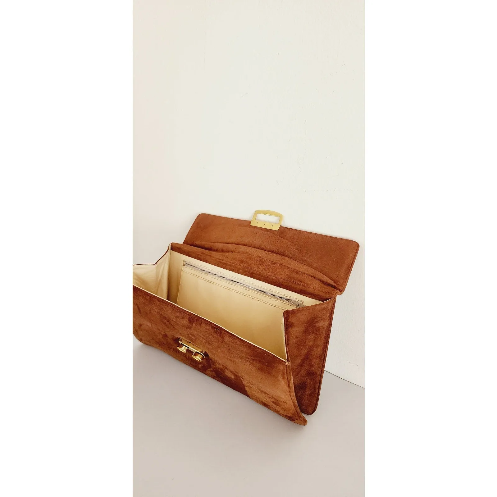 Vintage 60s Brown Suede Handbag Alligator Juarez Mexico
