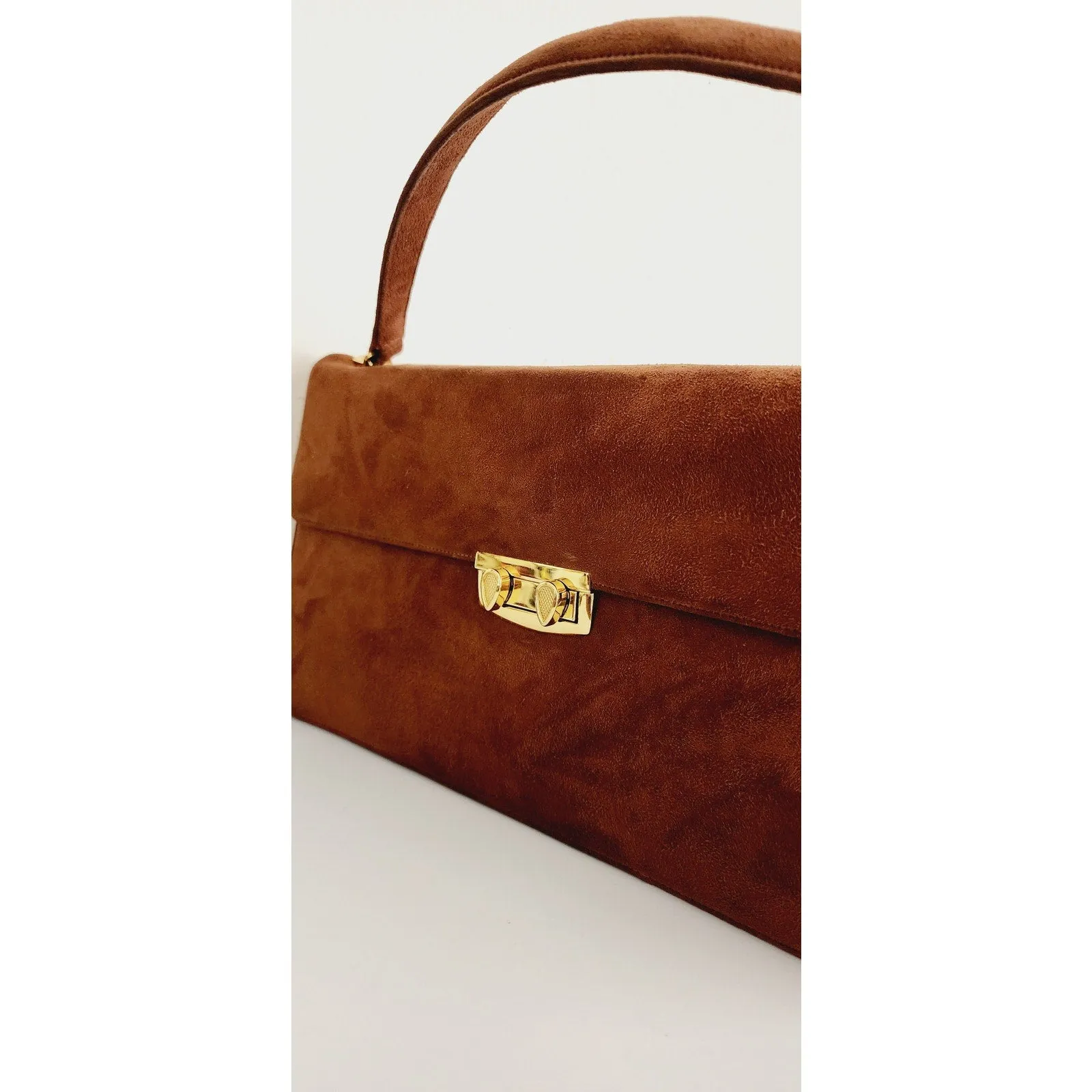 Vintage 60s Brown Suede Handbag Alligator Juarez Mexico