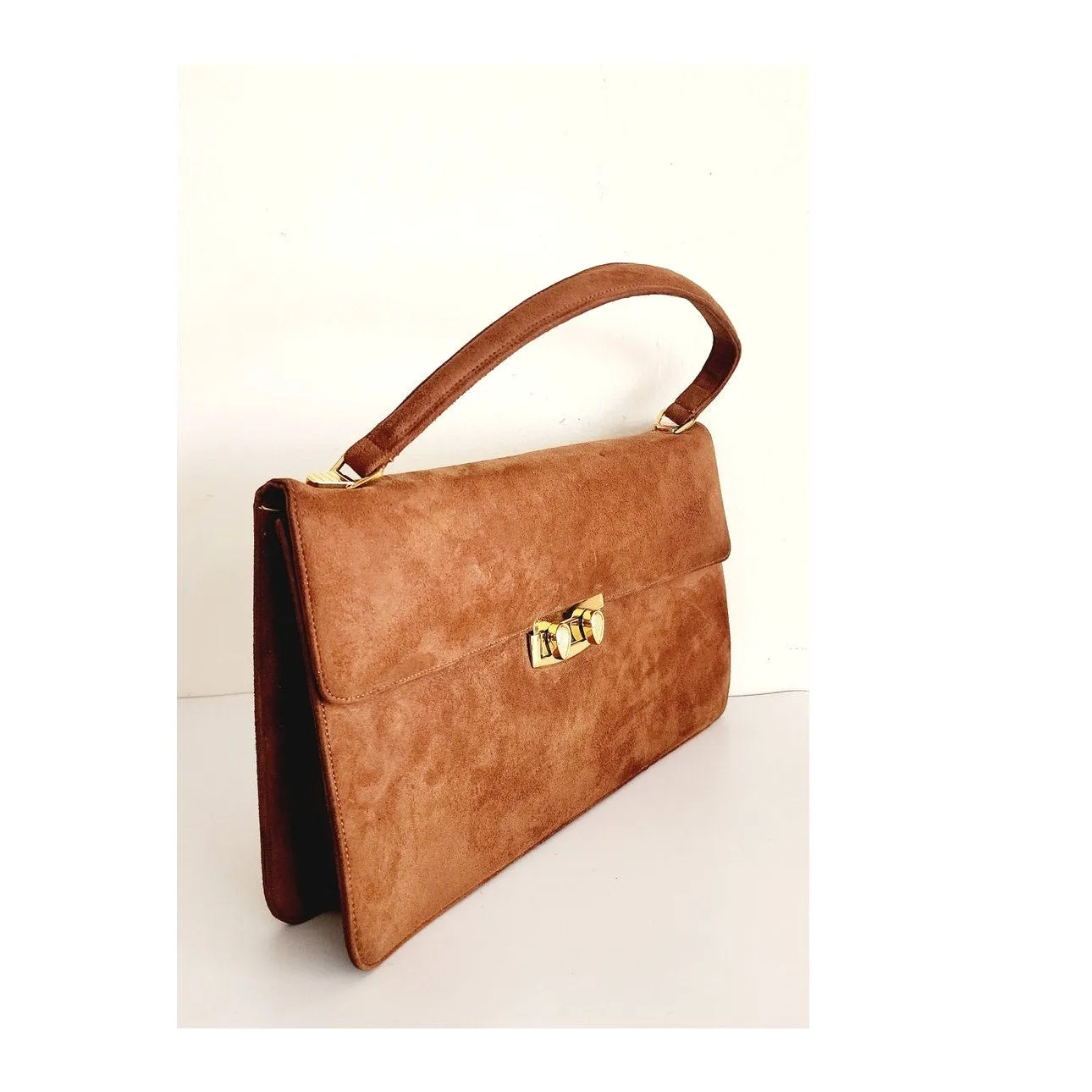 Vintage 60s Brown Suede Handbag Alligator Juarez Mexico
