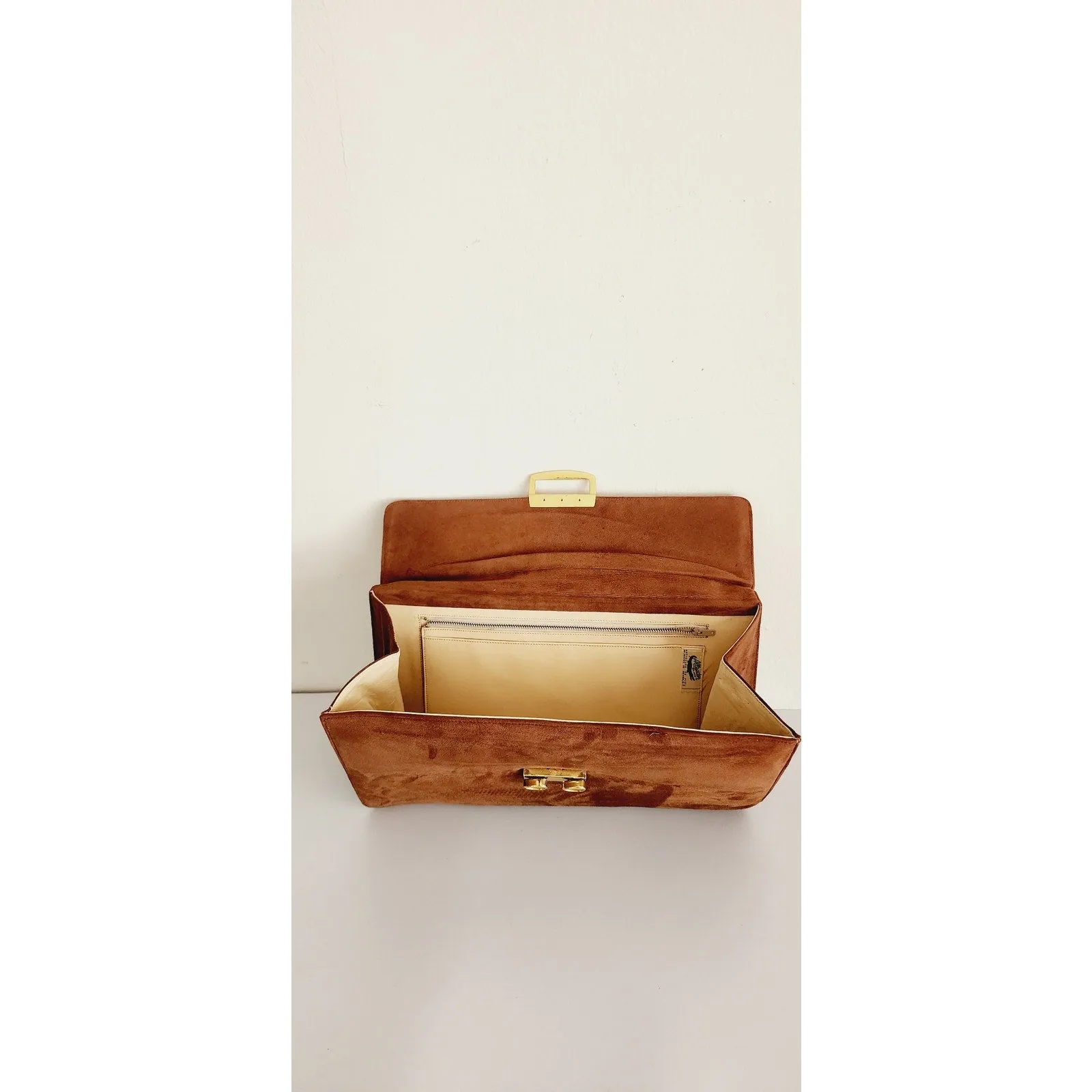 Vintage 60s Brown Suede Handbag Alligator Juarez Mexico