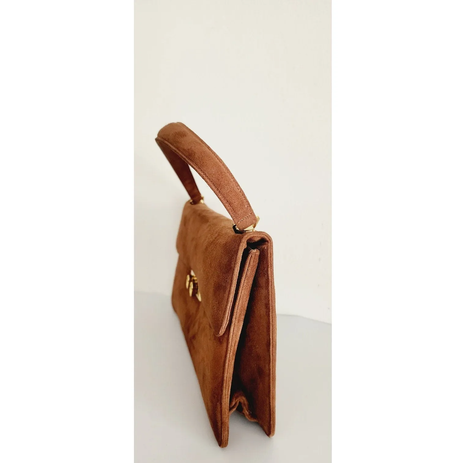 Vintage 60s Brown Suede Handbag Alligator Juarez Mexico