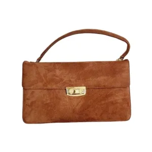 Vintage 60s Brown Suede Handbag Alligator Juarez Mexico