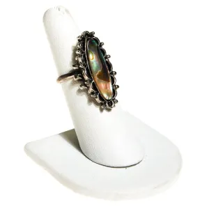 Vintage Abalone Statement Ring, Silver Tone, Adjustable, Bohemian Chic, 1970s