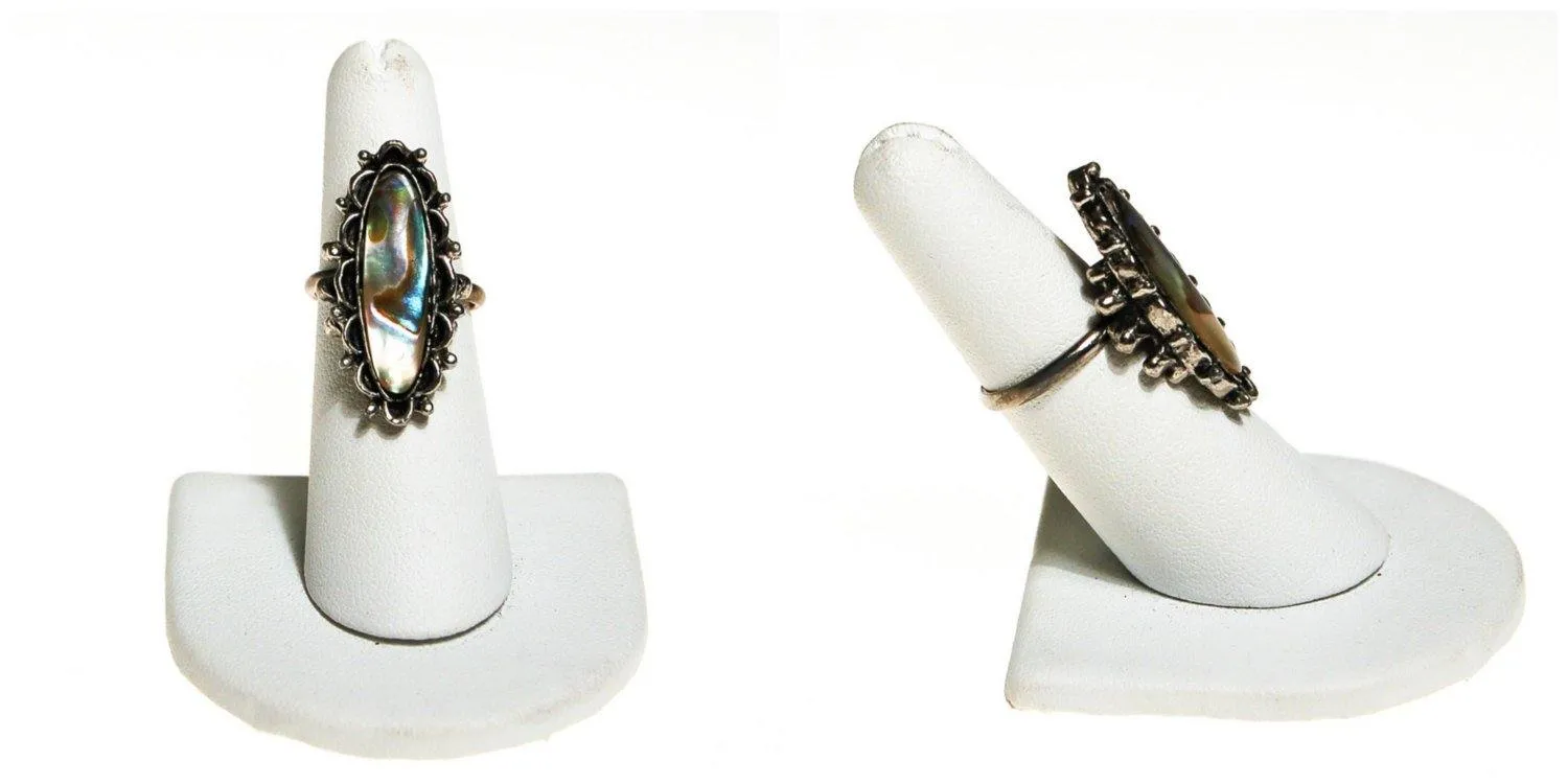 Vintage Abalone Statement Ring, Silver Tone, Adjustable, Bohemian Chic, 1970s