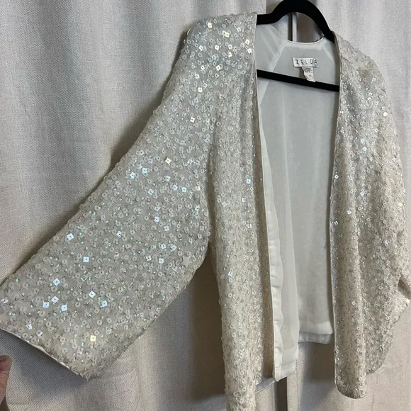Vintage Festival White Rainbow Flash Kimono Style Sequin Evening Jacket
