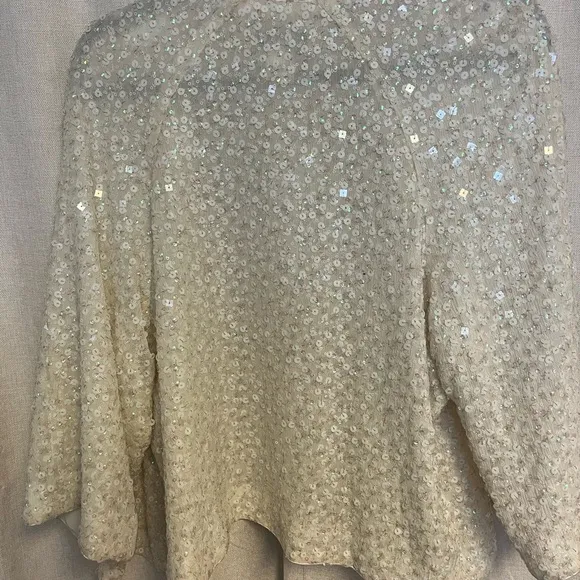 Vintage Festival White Rainbow Flash Kimono Style Sequin Evening Jacket