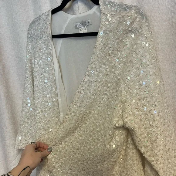 Vintage Festival White Rainbow Flash Kimono Style Sequin Evening Jacket