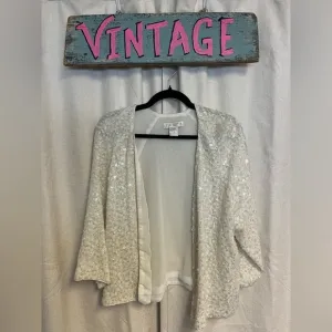 Vintage Festival White Rainbow Flash Kimono Style Sequin Evening Jacket