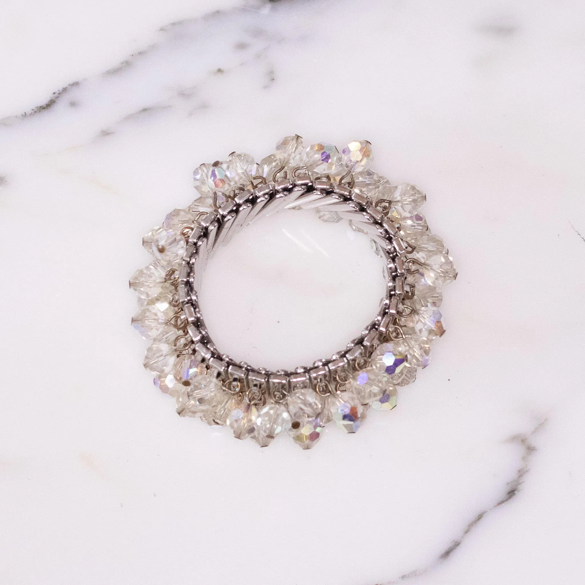 Vintage Japan Aurora Borealis Faceted Crystal Bead ‘Cha-Cha’ Expansion Bracelet