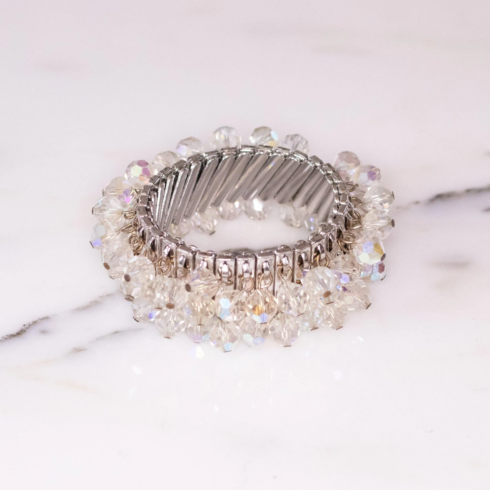 Vintage Japan Aurora Borealis Faceted Crystal Bead ‘Cha-Cha’ Expansion Bracelet