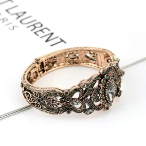 Vintage Turkish Gray Crystal Cuff Bracelet – Antique Gold Ethnic