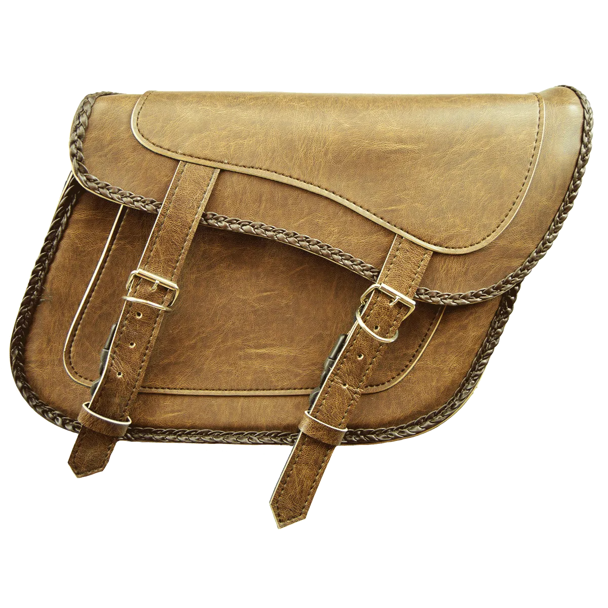 VS205DB Slanted Distressed Brown Concealed Carry Braided Saddlebags with and without Studs