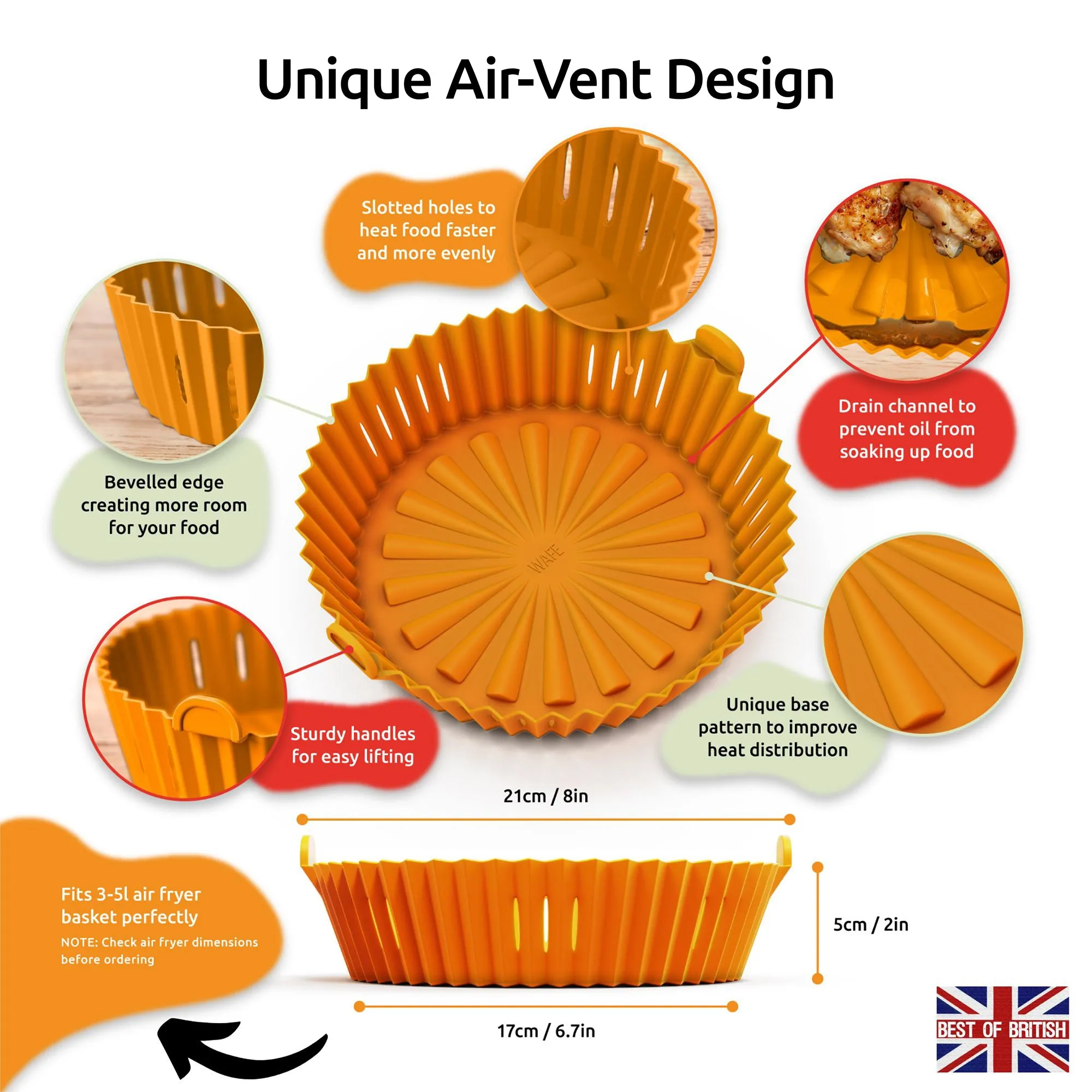 WAFE Silicone Air Fryer Liner 2PACK