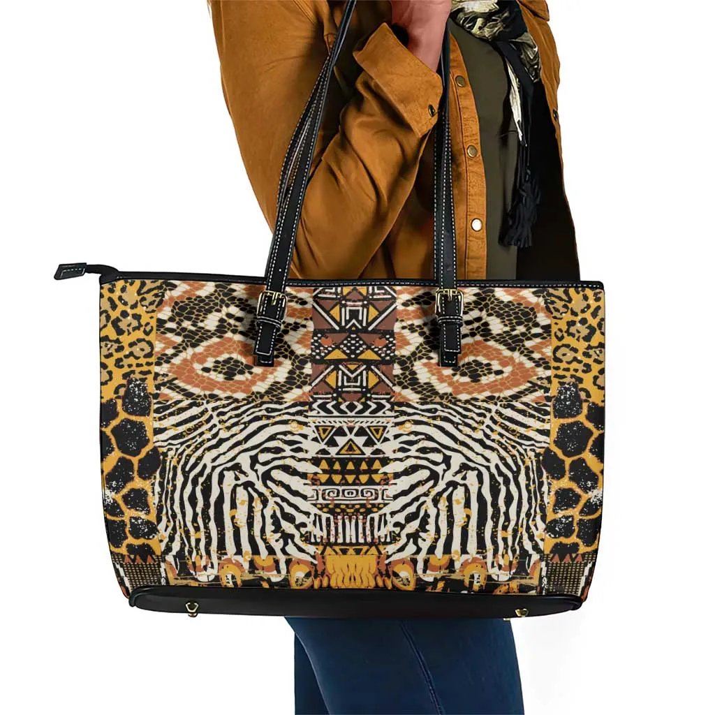 Wild Animal Skins Leather Tote Bag African Tribal Pattern LT15