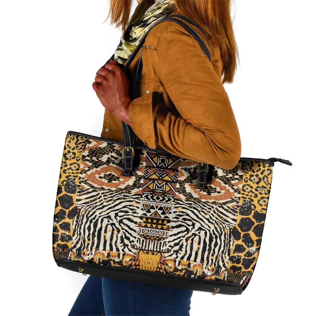 Wild Animal Skins Leather Tote Bag African Tribal Pattern LT15