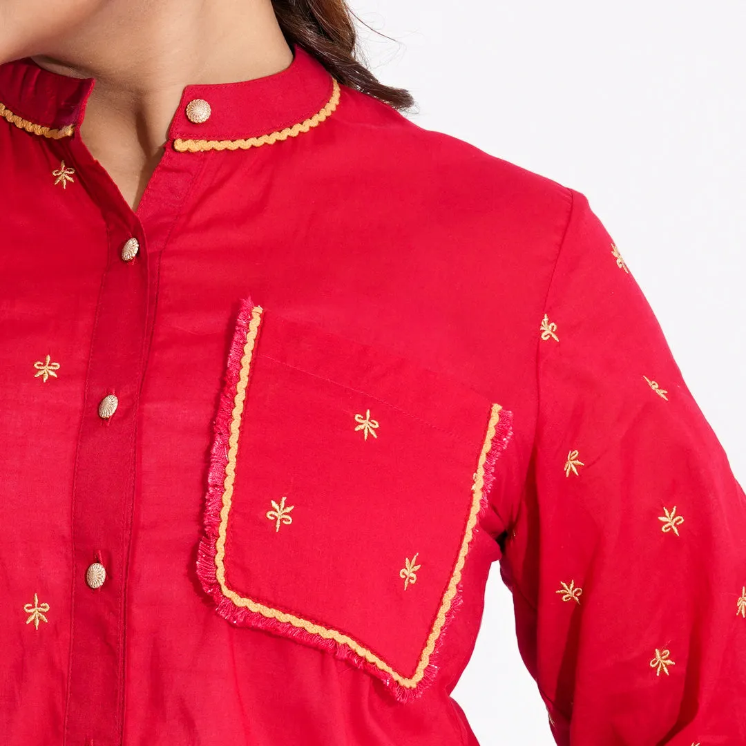 Women Red Ethnic Top