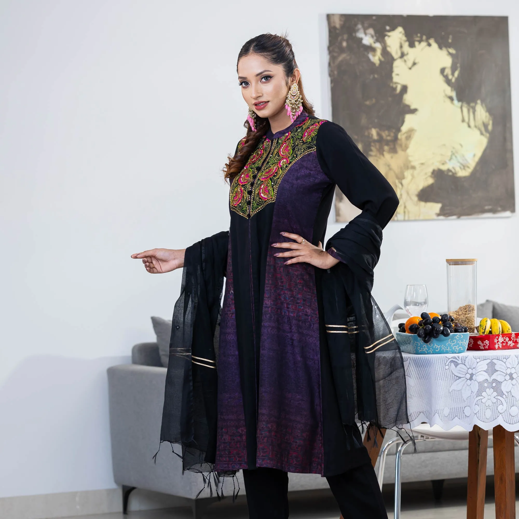 Womens Black Ethnic 3-Piece Set