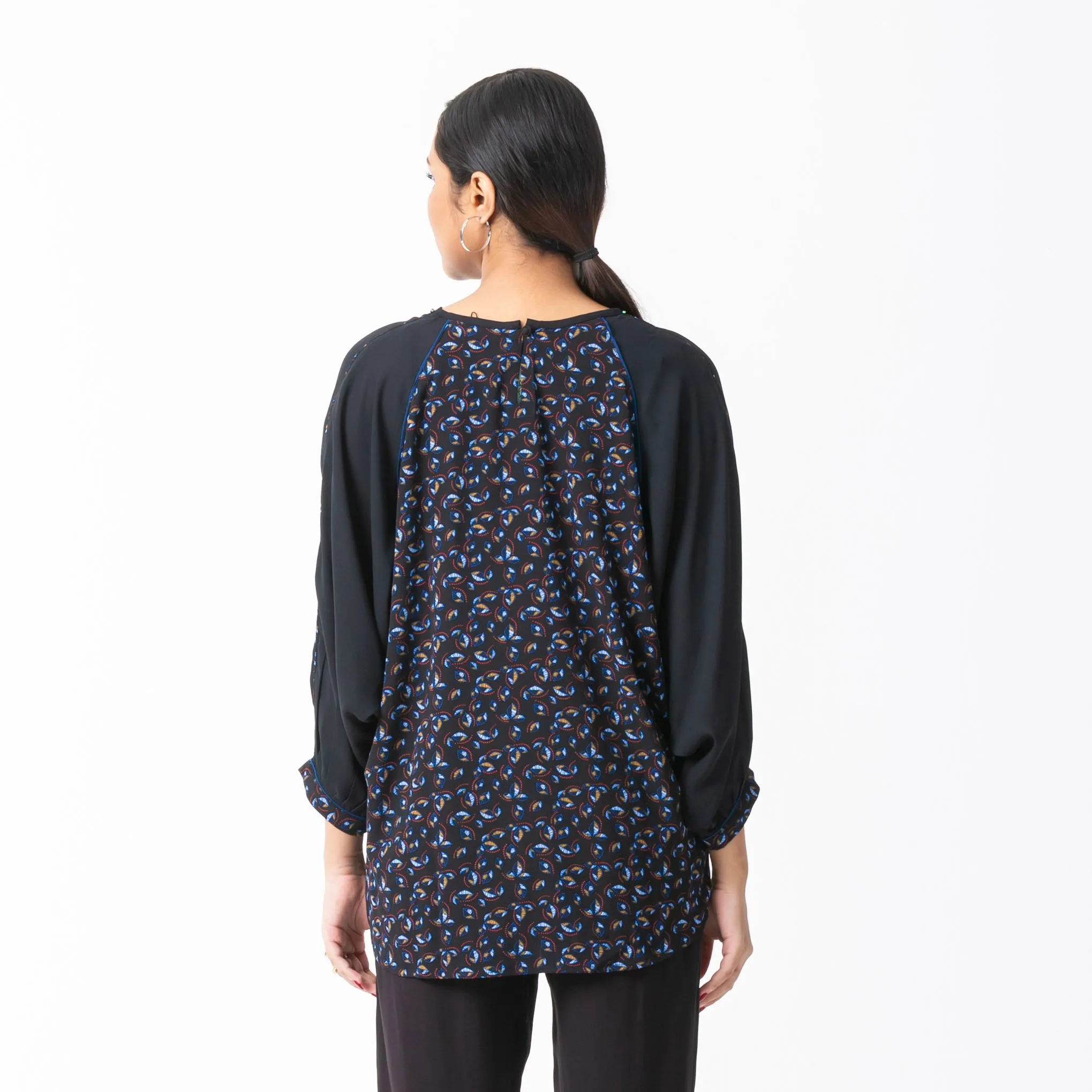 Womens Black Ethnic Top