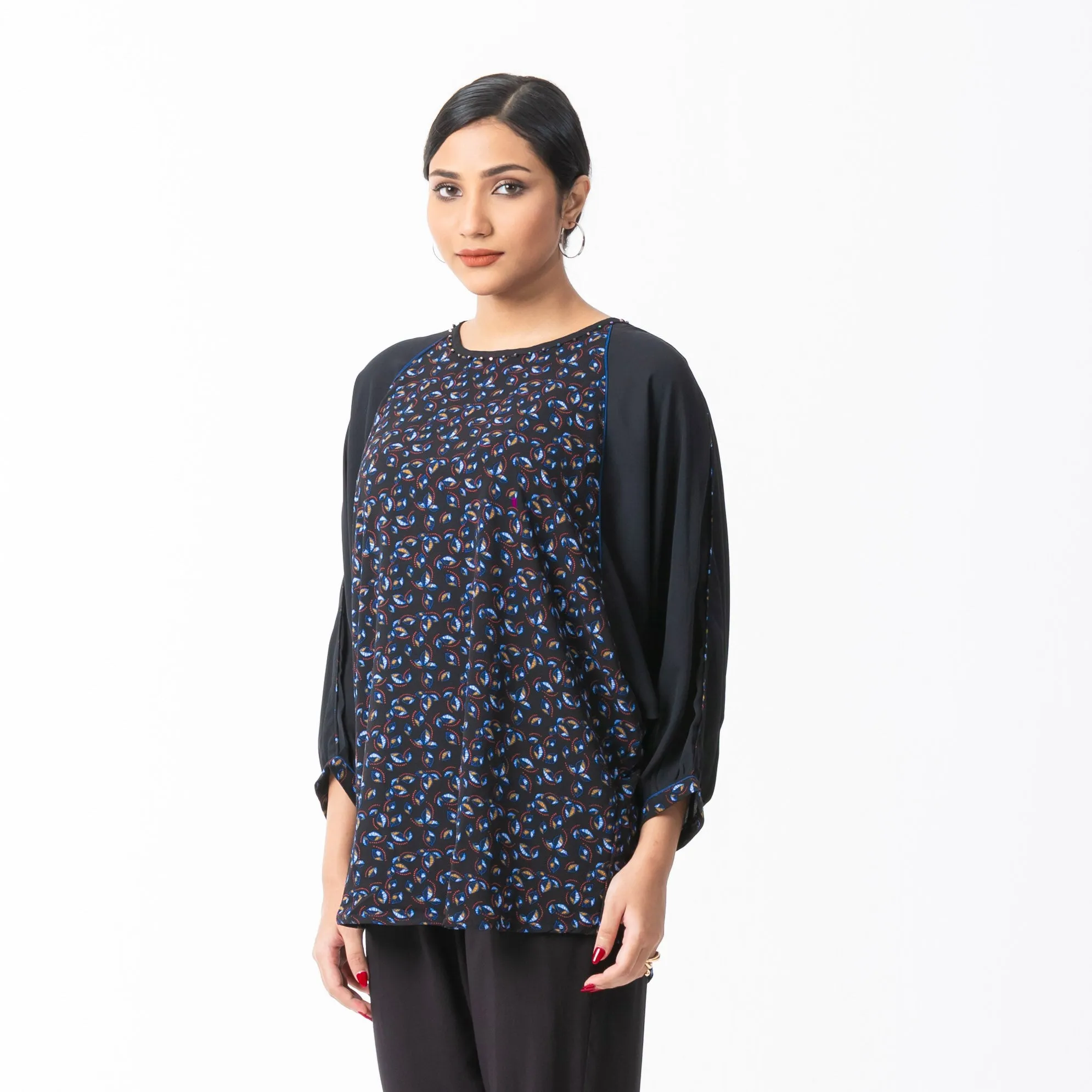 Womens Black Ethnic Top