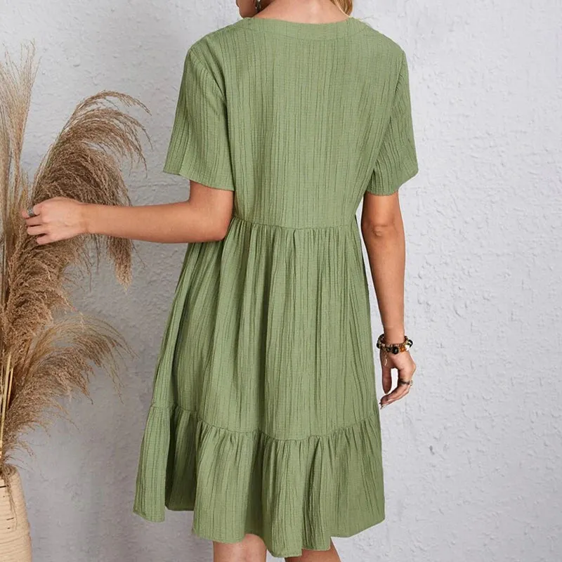 Women's Casual Bohemian V-Neck Ruffle Mini Dress