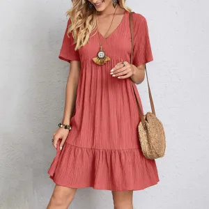 Women's Casual Bohemian V-Neck Ruffle Mini Dress