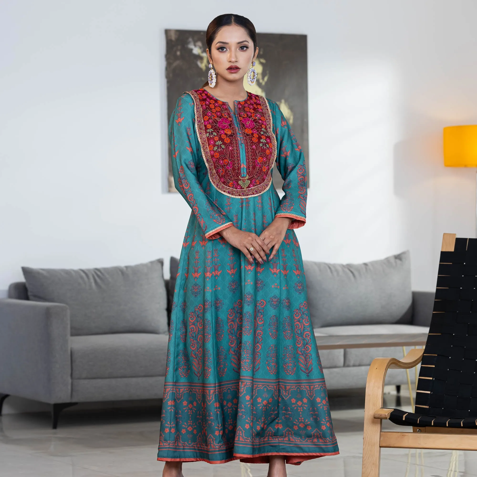 Womens Ethnic Gown-Green