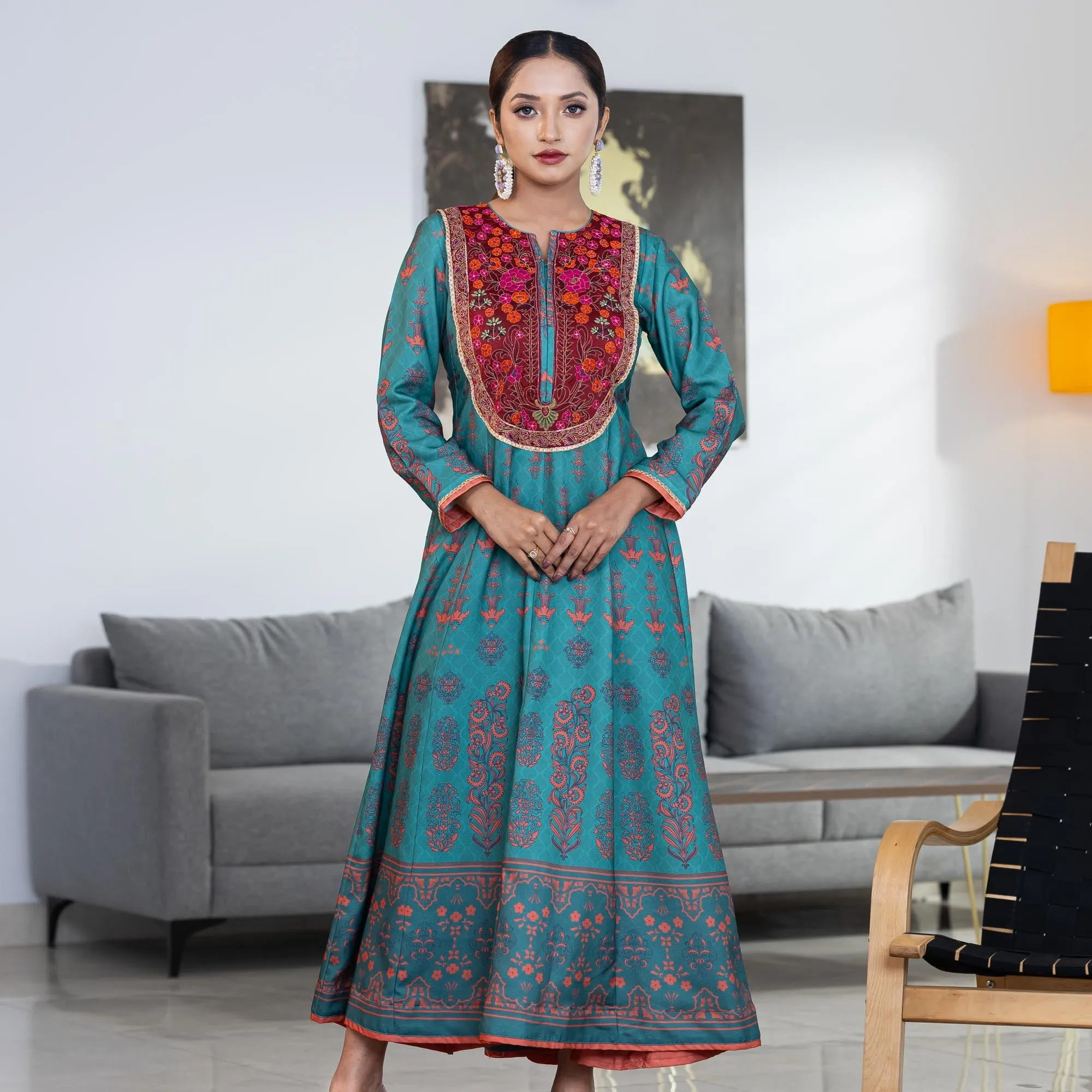 Womens Ethnic Gown-Green