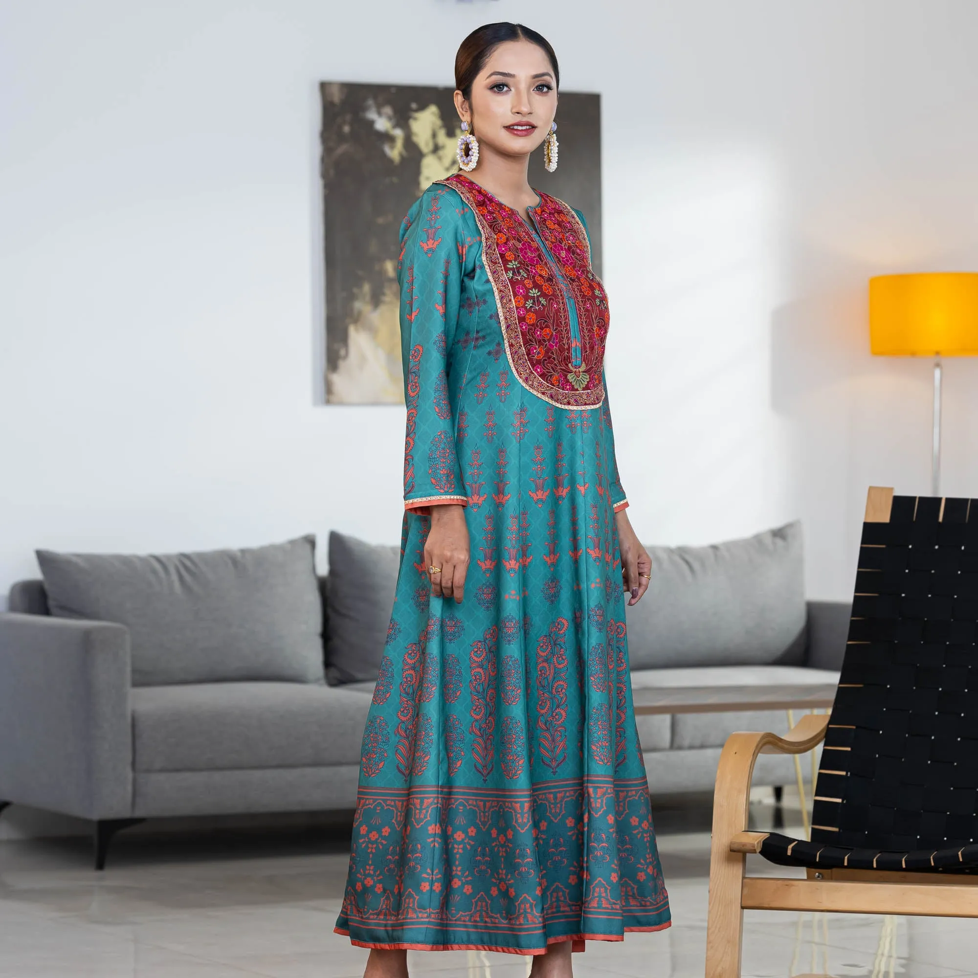 Womens Ethnic Gown-Green