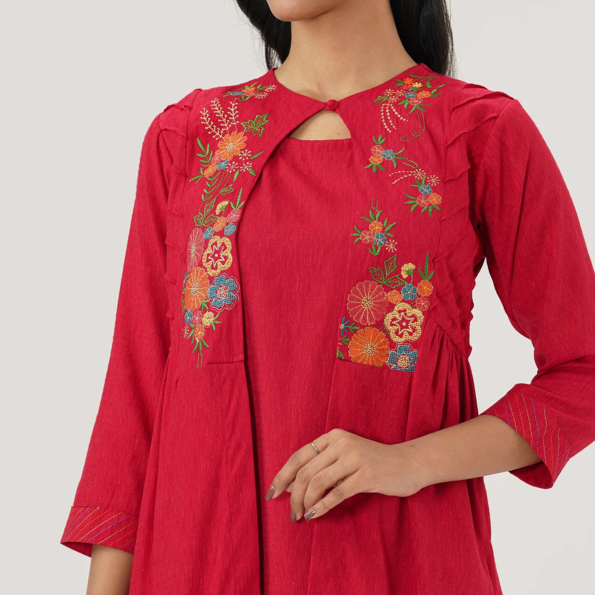 Womens Red Ethnic Kurti