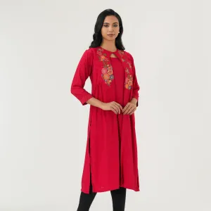 Womens Red Ethnic Kurti