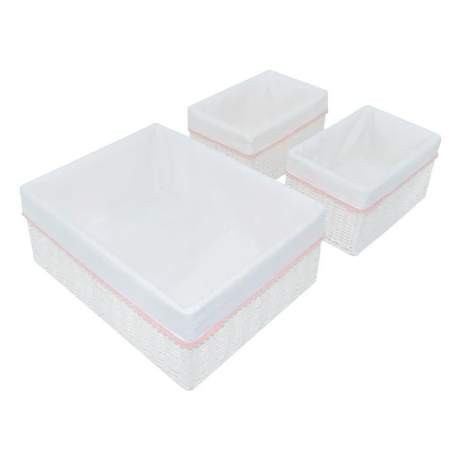 Woven Nursery 3pc Storage Set Blush Pompoms