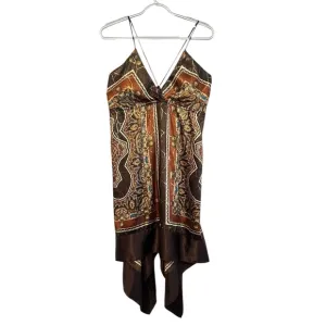 Y2K Silky Satiny Handkerchief Sleeveless Brown Boho Bohemian Dress